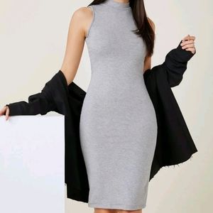 Mock neck solid fitted dress